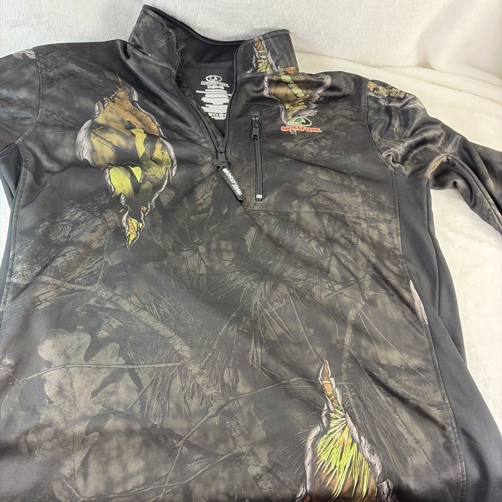 Mossy Oak Black Camo Quarter Zip Pullover Performance Men's Med Fishing Hunting